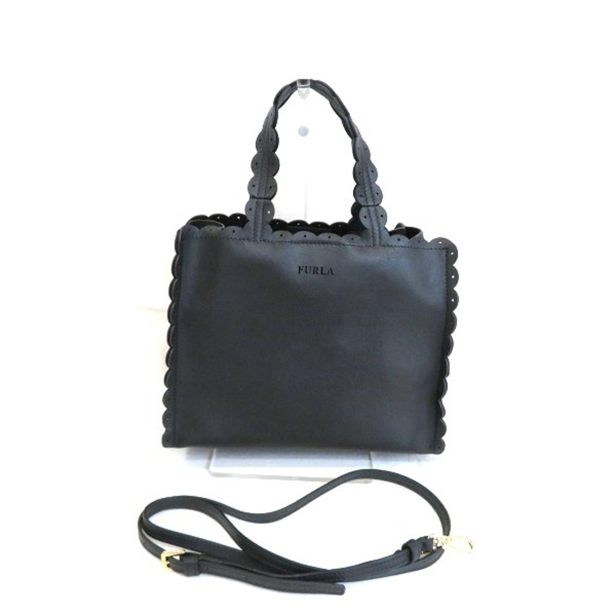 Furla Merlet S Black Leather 2way Bag Handbag Shoulder Ladies